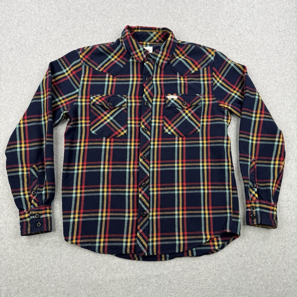 Topo Designs Shirt Mens Medium Blue Plaid Flannel Button Up Long Sleeve Outdoor